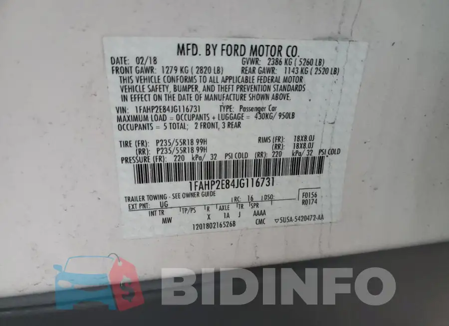 1FAHP2E84JG116731 Photo# 13