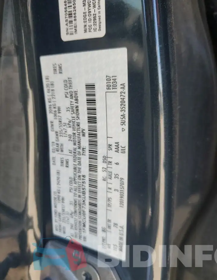 1FMCU0F73KUB57518 Photo# 13