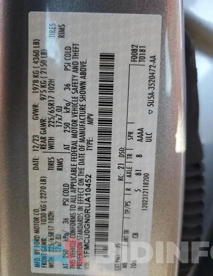 1FMCU0GN0RUA10452 Photo# 13