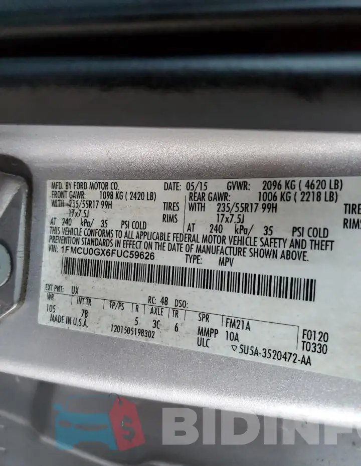 1FMCU0GX6FUC59626 Photo# 12