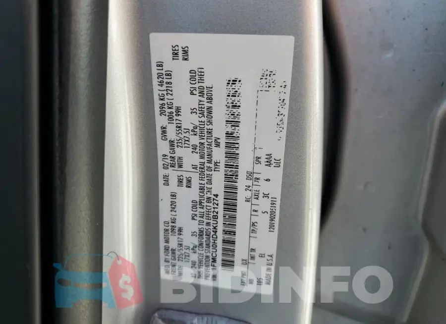 1FMCU0HD4KUB21274 Photo# 13