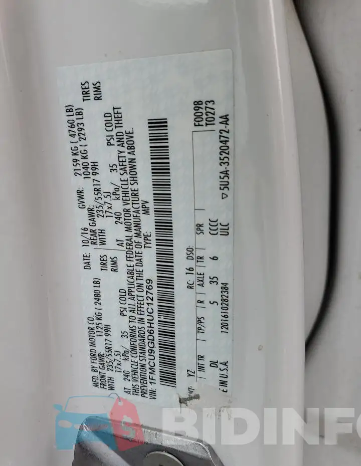 1FMCU9GD6HUC12769 Photo# 13