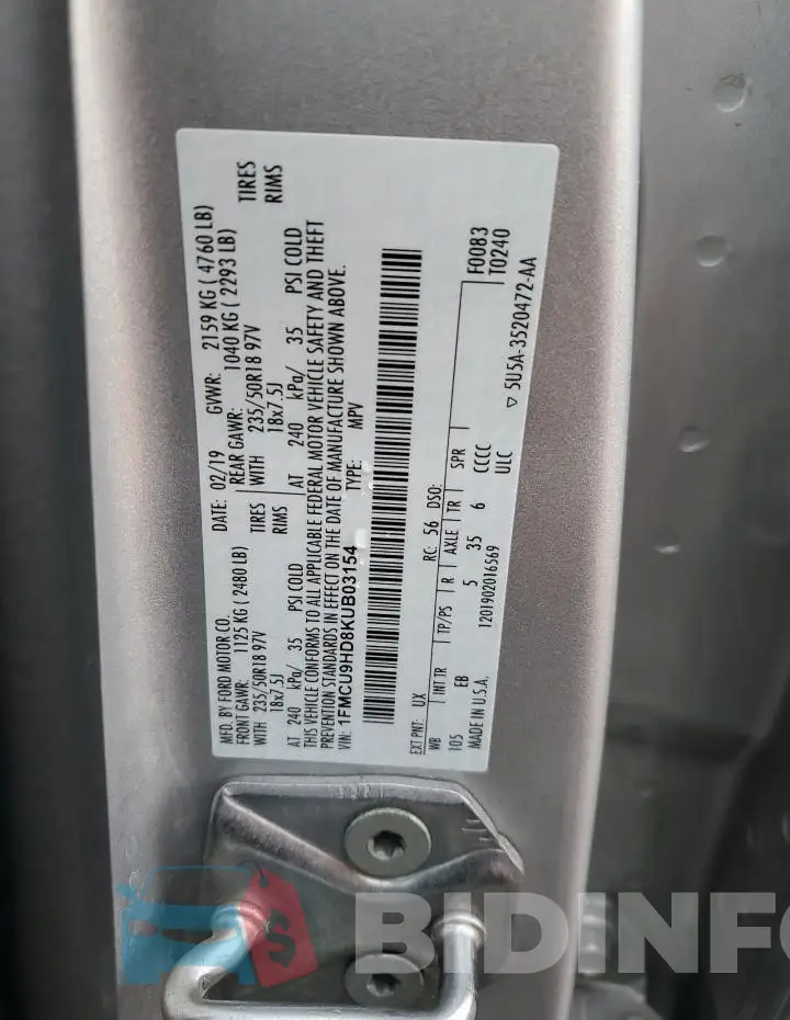 1FMCU9HD8KUB03154 Photo# 13
