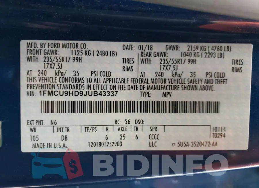 1FMCU9HD9JUB43337 Photo# 13