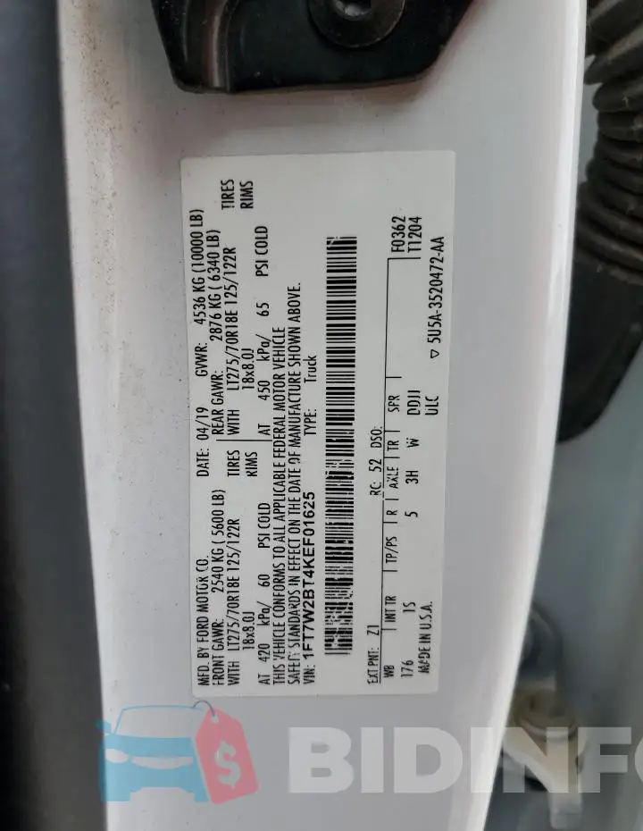 1FT7W2BT4KEF01625 Photo# 12