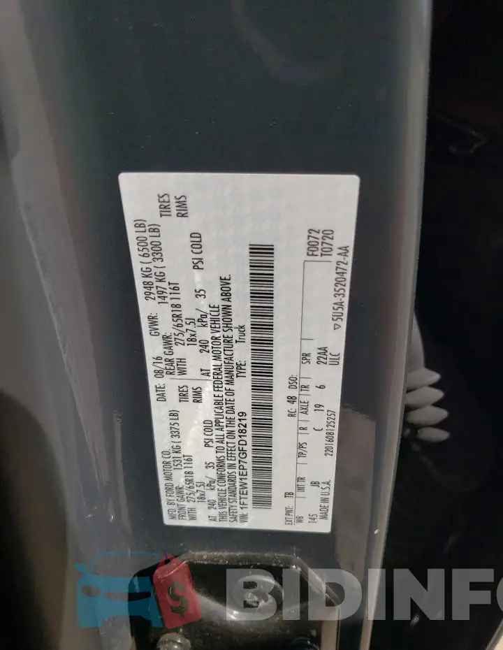 1FTEW1EP7GFD18219 Photo# 12