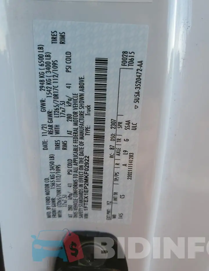 1FTEX1EP2MKF02922 Photo# 13
