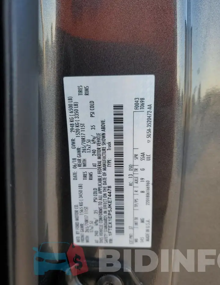 1FTEX1EP5JKE74478 Photo# 12