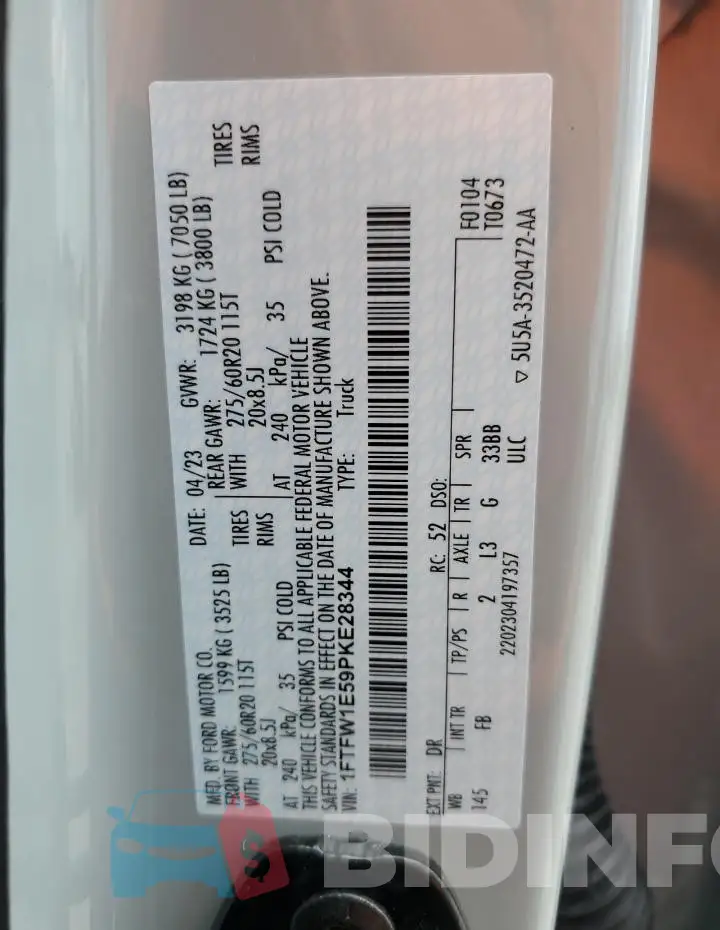 1FTFW1E59PKE28344 Photo# 12