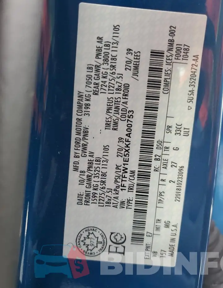 1FTFW1E5XKFA00753 Photo# 12