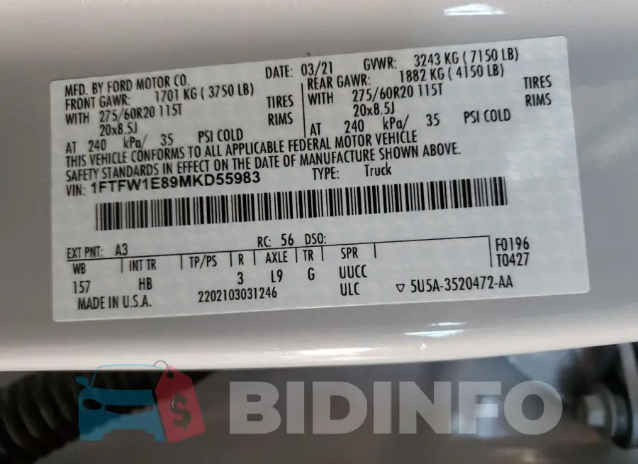 1FTFW1E89MKD55983 Photo# 12