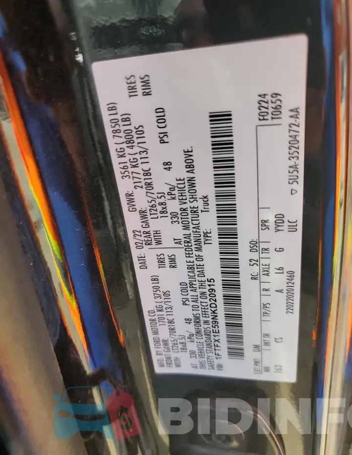 1FTFX1E59NKD20915 Photo# 12