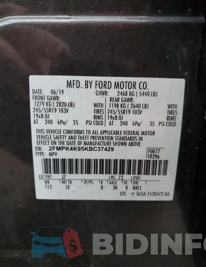 2FMPK4K95KBC37429 Photo# 13