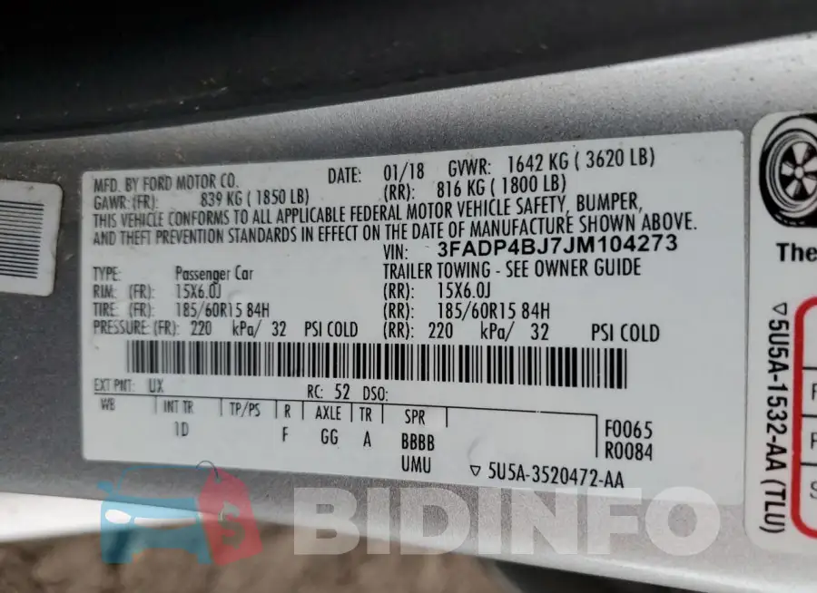 3FADP4BJ7JM104273 Photo# 12