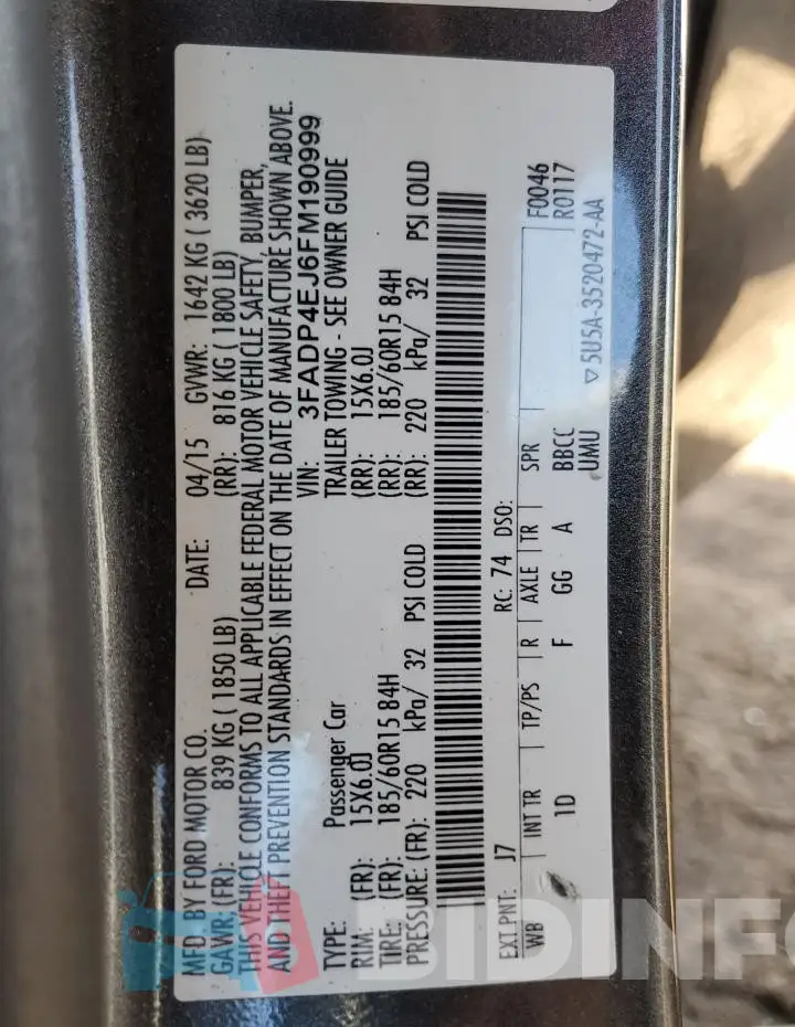 3FADP4EJ6FM190999 Photo# 12