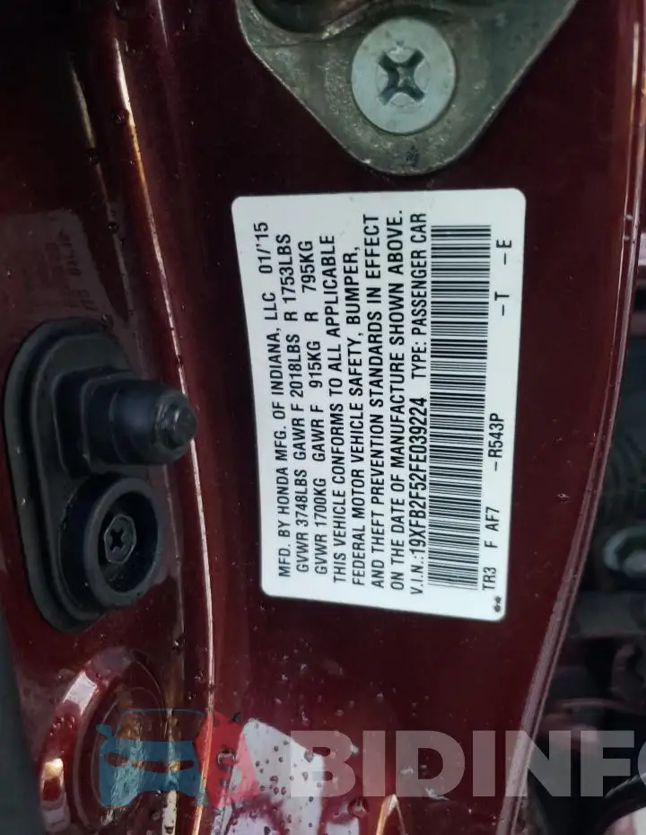 19XFB2F52FE039224 Photo# 12