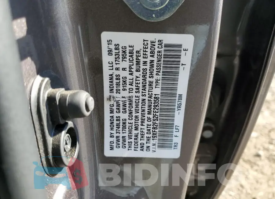 19XFB2F52FE293581 Photo# 12