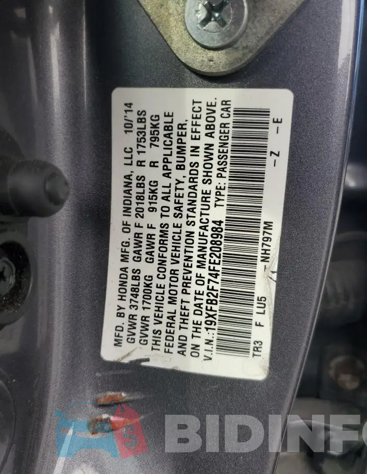 19XFB2F74FE208984 Photo# 12