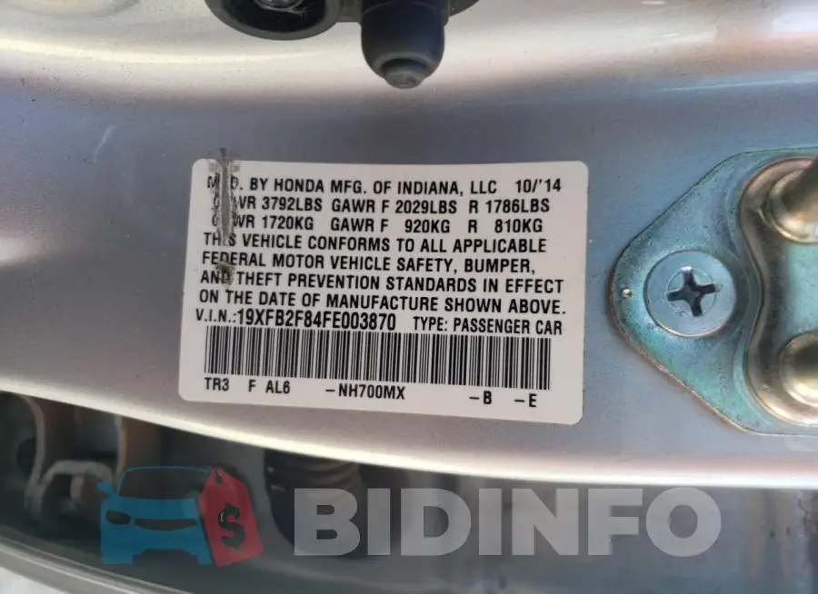 19XFB2F84FE003870 Photo# 12