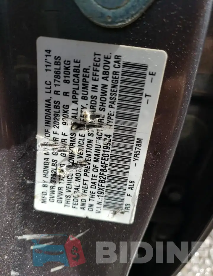 19XFB2F84FE019924 Photo# 12