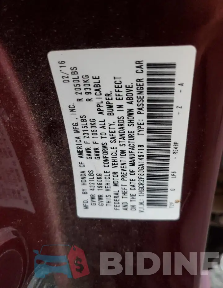 1HGCR2F60GA149718 Photo# 12