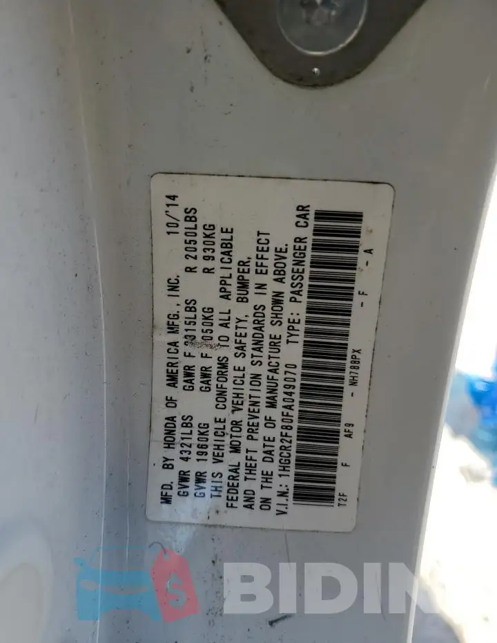 1HGCR2F80FA049070 Photo# 12