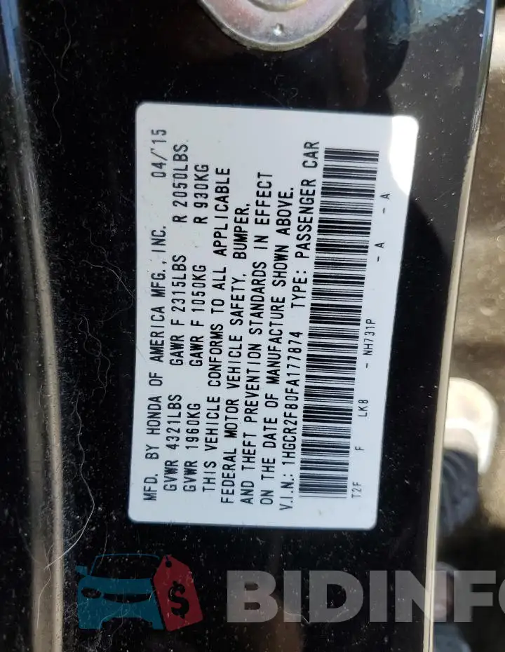 1HGCR2F80FA177874 Photo# 13