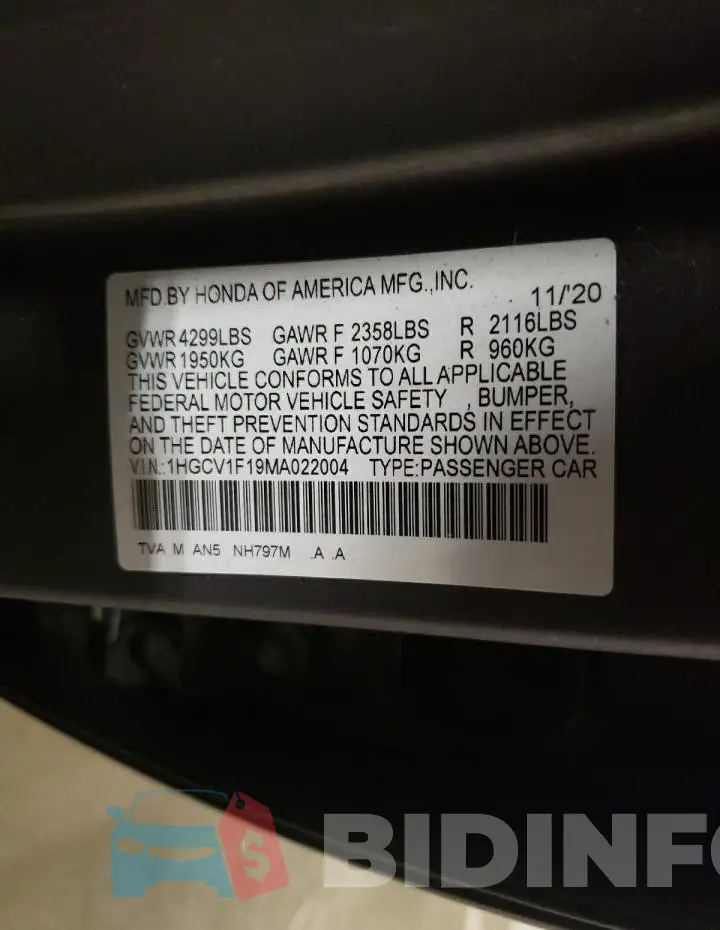 1HGCV1F19MA022004 Photo# 12
