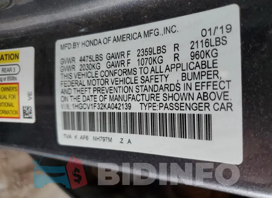 1HGCV1F32KA042139 Photo# 12