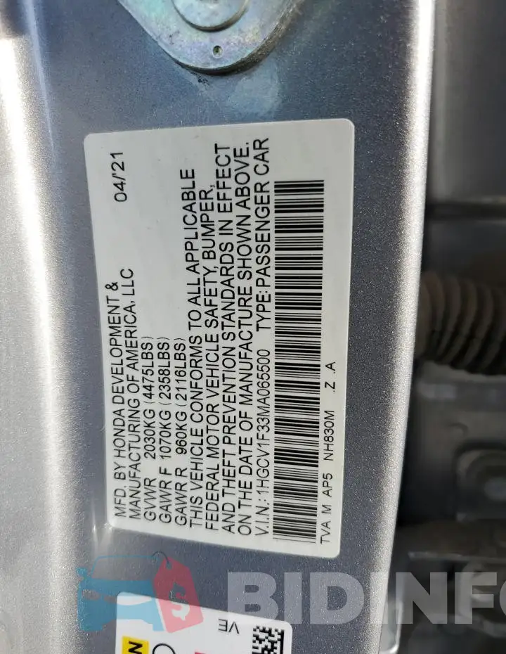 1HGCV1F33MA065500 Photo# 12