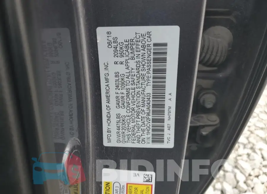 1HGCV2F96JA043433 Photo# 12