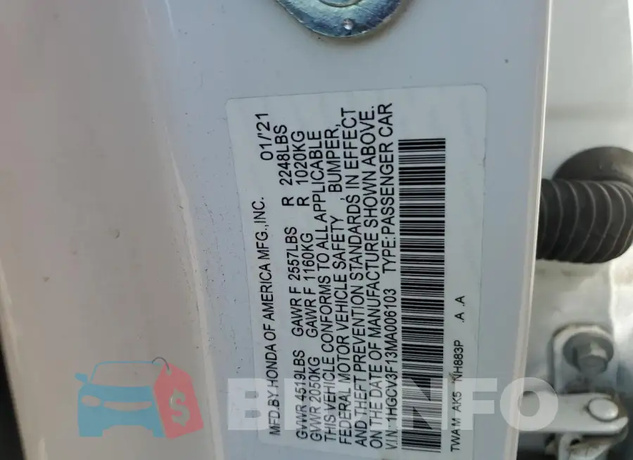 1HGCV3F13MA006103 Photo# 12