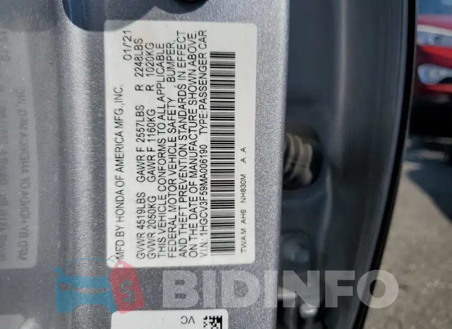 1HGCV3F59MA006190 Photo# 12
