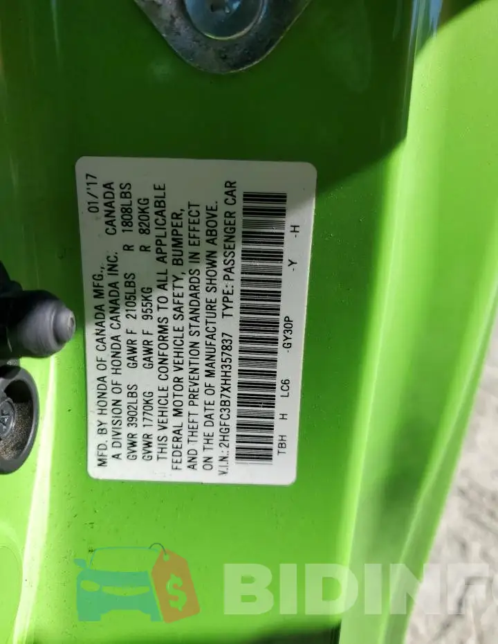 2HGFC3B7XHH357837 Photo# 12