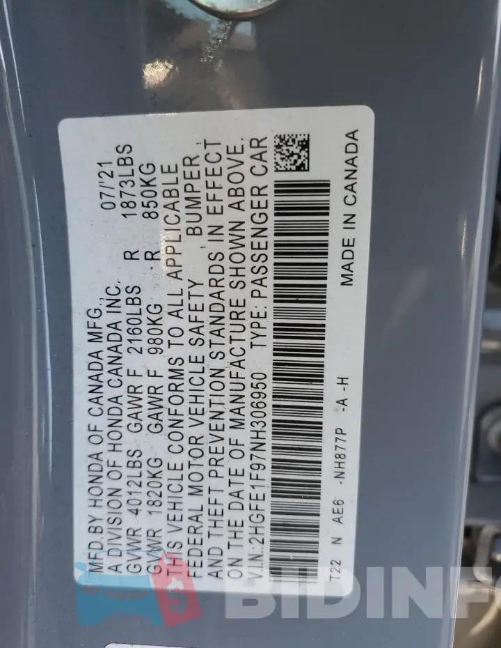 2HGFE1F97NH306950 Photo# 12