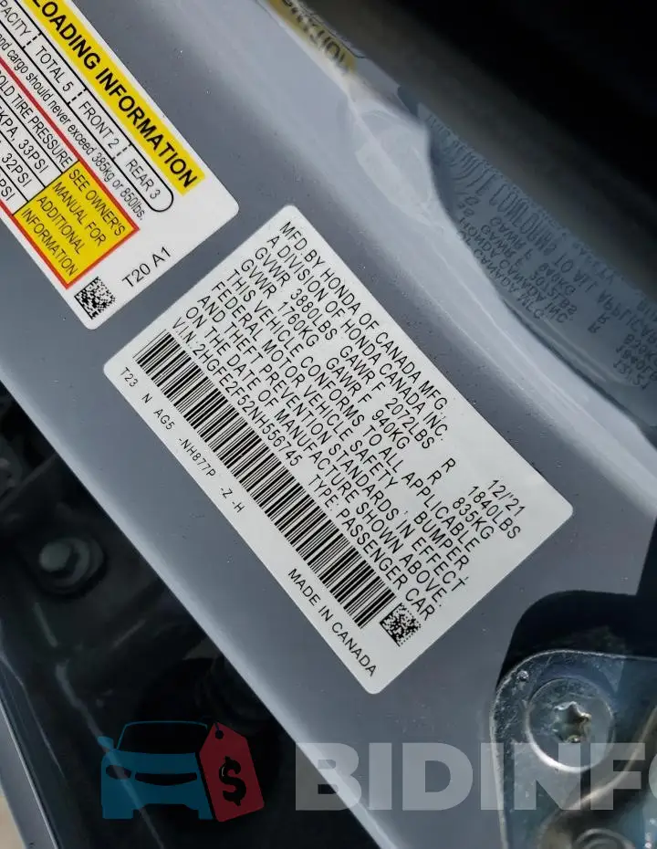 2HGFE2F52NH556745 Photo# 12