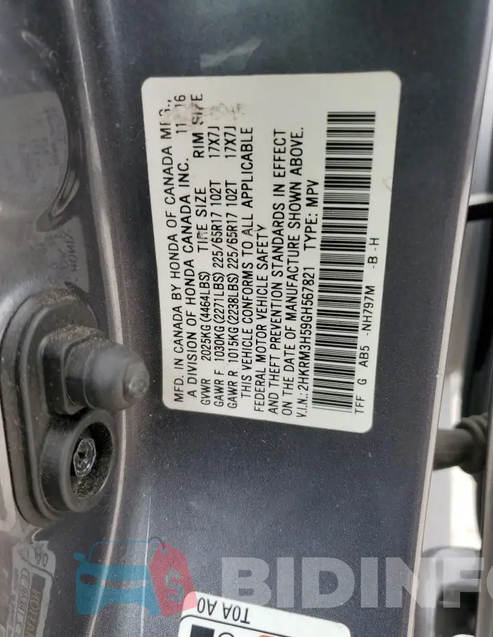 2HKRM3H59GH567821 Photo# 13
