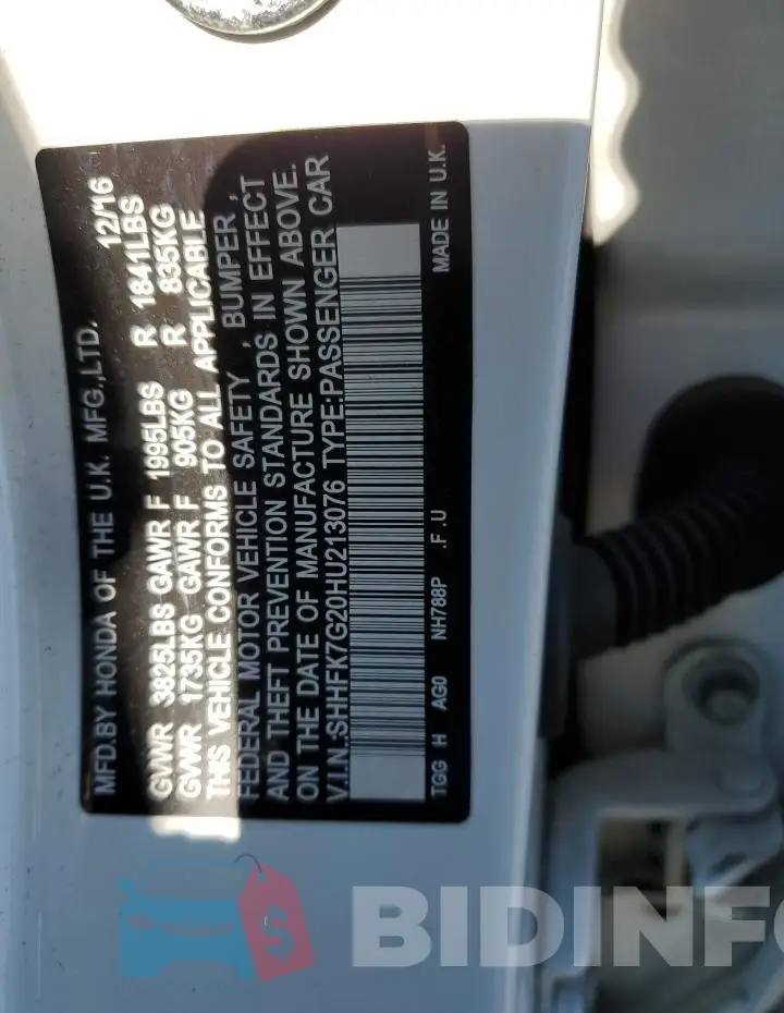 SHHFK7G20HU213076 Photo# 12