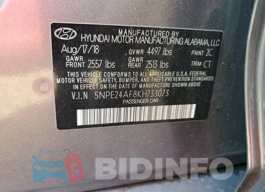 5NPE24AF8KH733073 Photo# 12