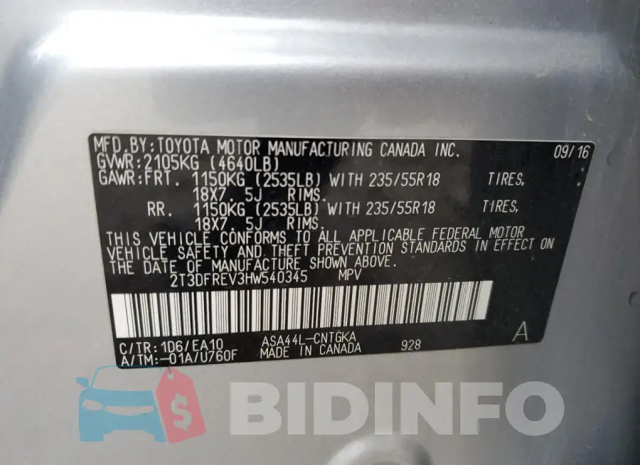 2T3DFREV3HW540345 Photo# 12