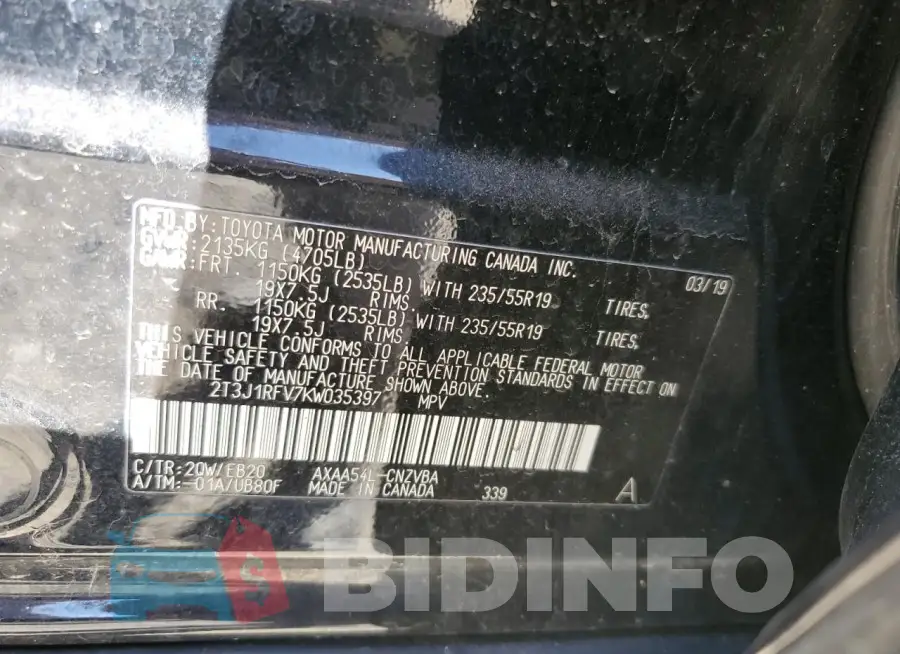 2T3J1RFV7KW035397 Photo# 13
