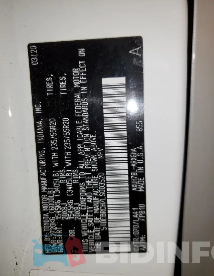 5TDEBRCH7LS003520 Photo# 13