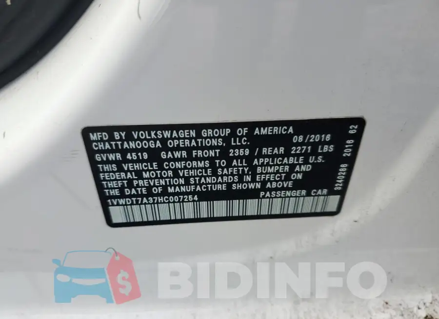 1VWDT7A37HC007254 Photo# 12