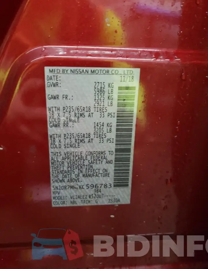 5N1DR2MN2KC596783 Photo# 13