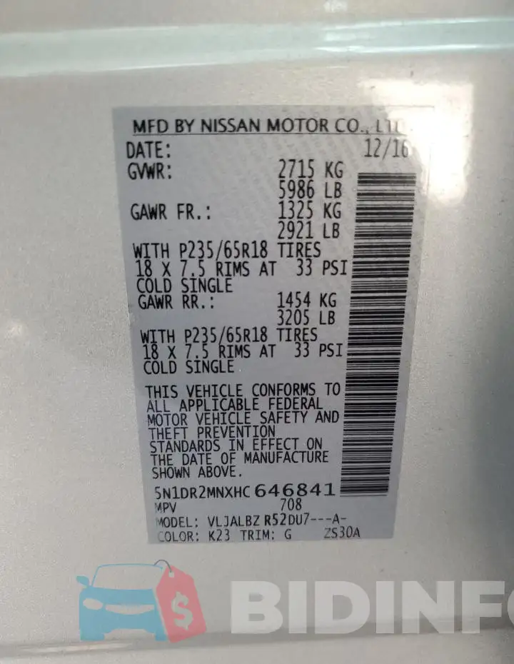 5N1DR2MNXHC646841 Photo# 13