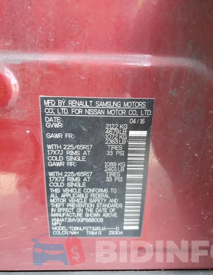 KNMAT2MV3GP688008 Photo# 14