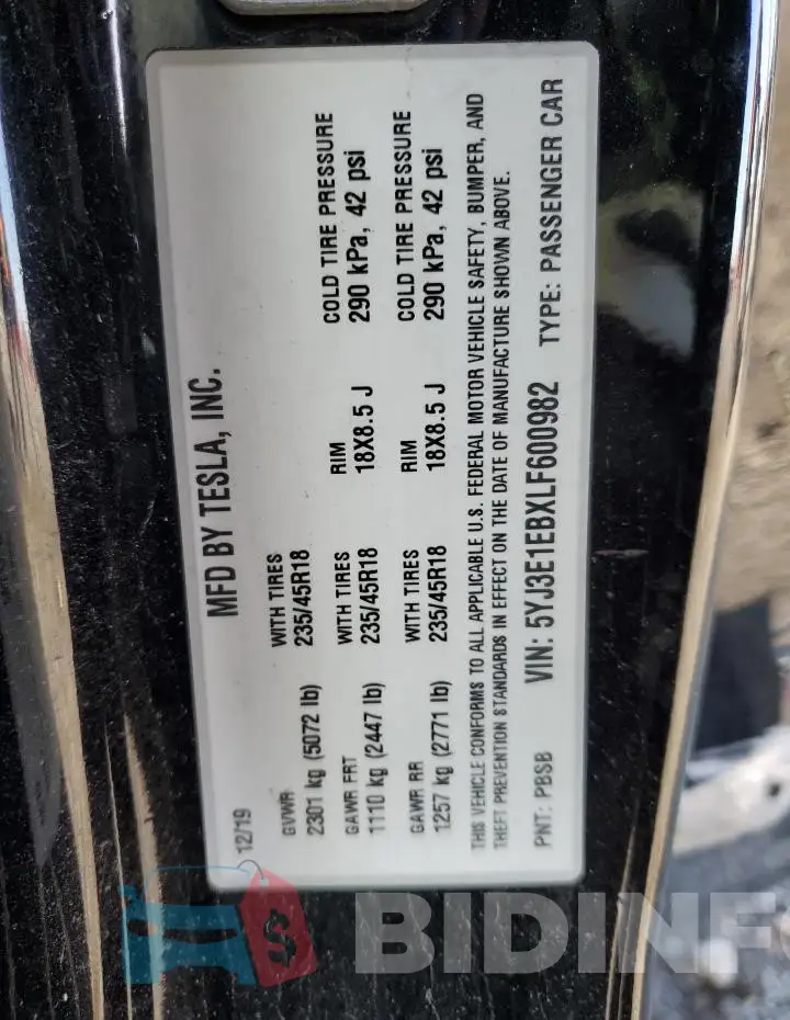 5YJ3E1EBXLF600982 Photo# 13