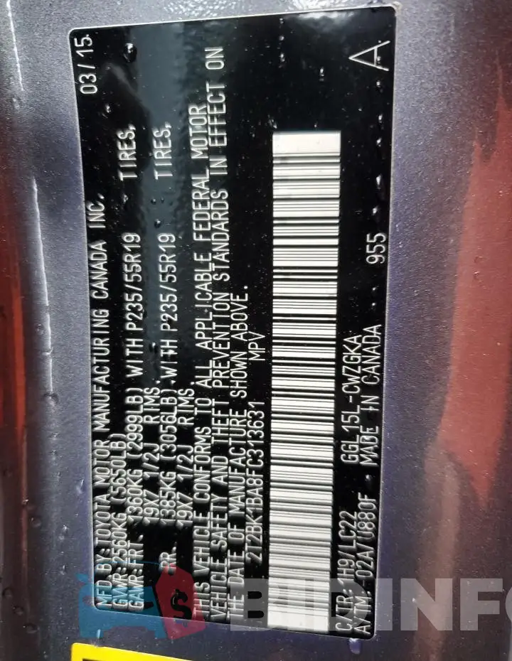 2T2BK1BA8FC313631 Photo# 13