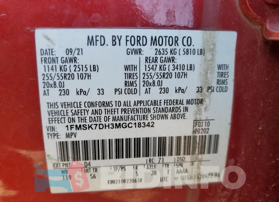 1FMSK7DH3MGC18342 Photo# 13