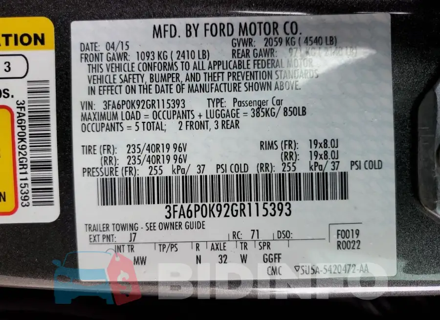 3FA6P0K92GR115393 Photo# 12